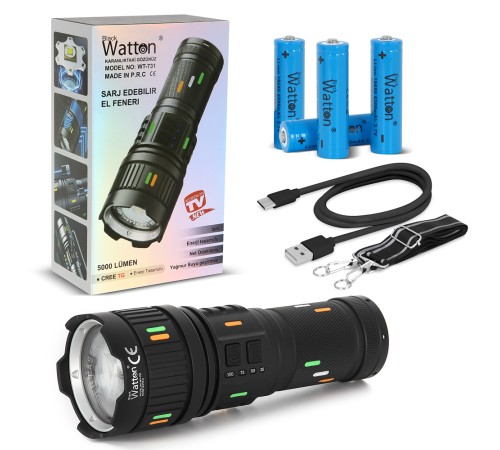 5000 LÜMEN CREE TG LED ŞARJ GÖSTERGELİ EL FENERİ WATTON WT-731 5000 LÜMEN CREE TG LED ŞARJ GÖSTERGELİ EL FENERİ WATTON WT-731