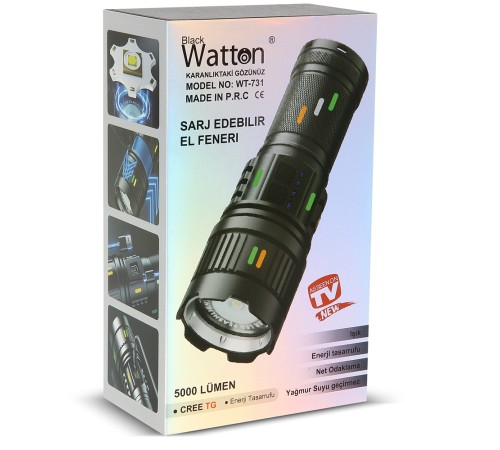 5000 LÜMEN CREE TG LED ŞARJ GÖSTERGELİ EL FENERİ WATTON WT-731 5000 LÜMEN CREE TG LED ŞARJ GÖSTERGELİ EL FENERİ WATTON WT-731