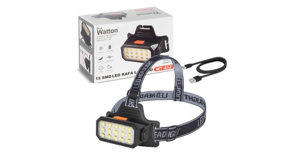Şarjlı 15 LED Kafa Lambası Sarı ve Beyaz Işık Çok Modlu Güçlü